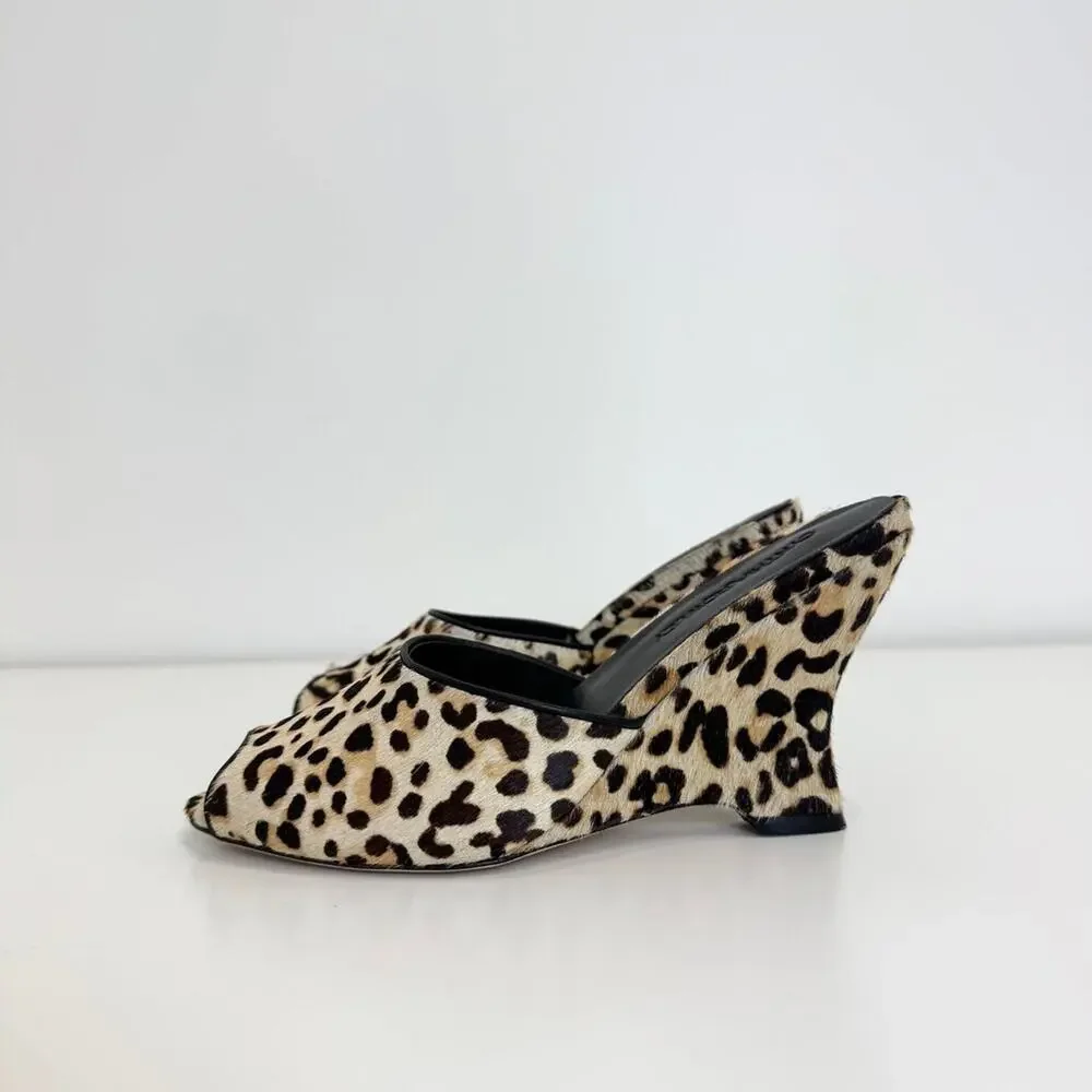 Cynthia Rowley Leopard Print Calf Hair Peep Toe Wedges 7.5
